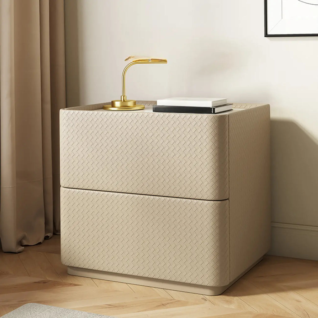 Minimalist Grid Pattern 2 Layer Wooden Nightstand for Bedroom
