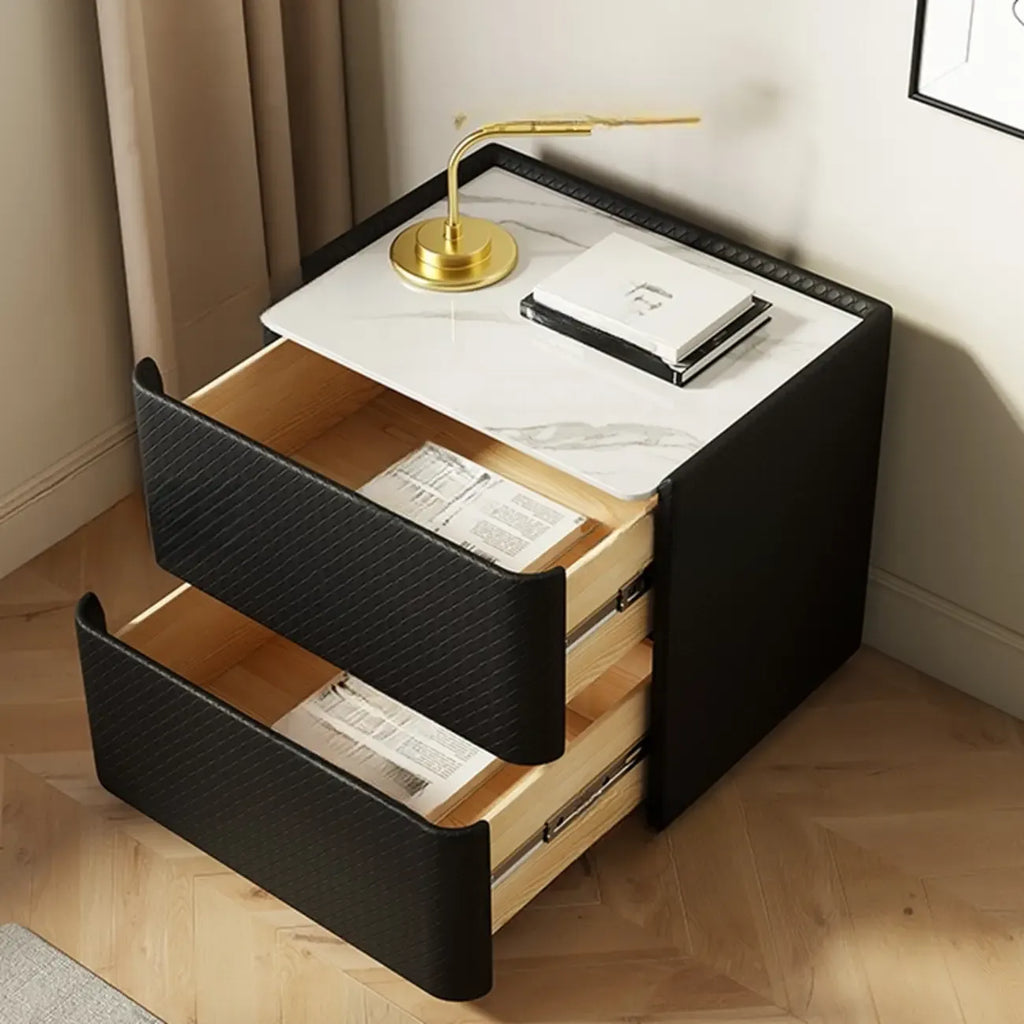 Minimalist Grid Pattern 2 Layer Wooden Nightstand for Bedroom