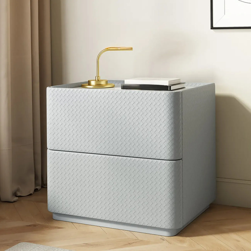 Minimalist Grid Pattern 2 Layer Wooden Nightstand for Bedroom