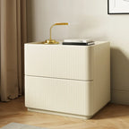 Minimalist Grid Pattern 2 Layer Wooden Nightstand for Bedroom