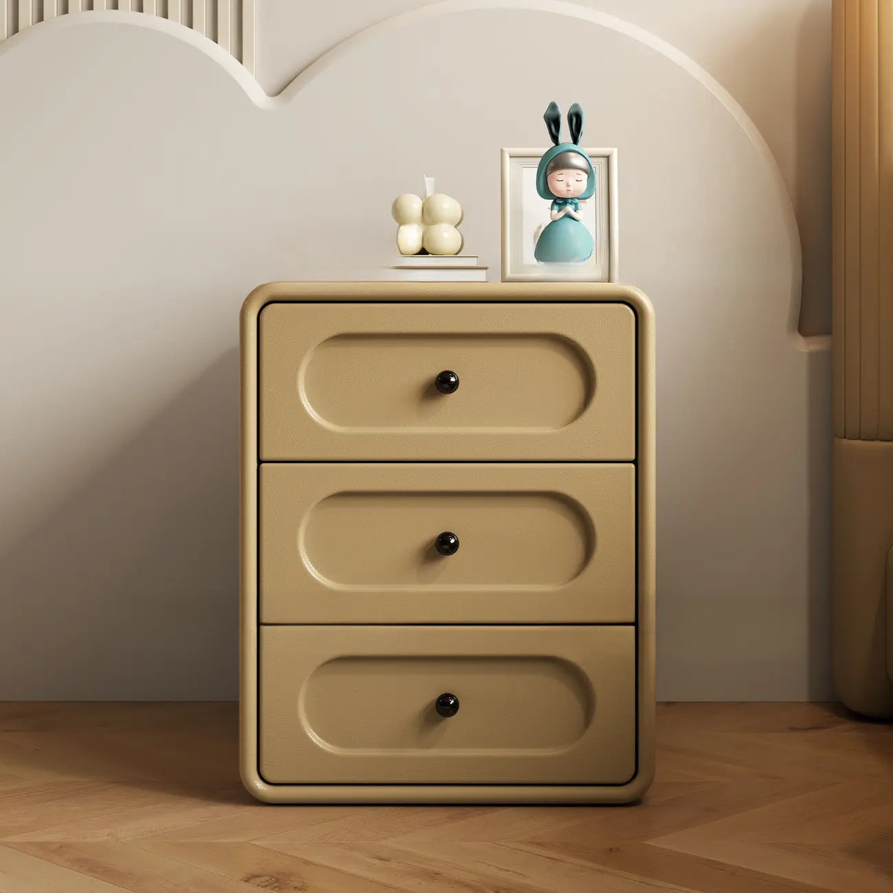 Modern Simple Off-White 3 Drawer Nightstand