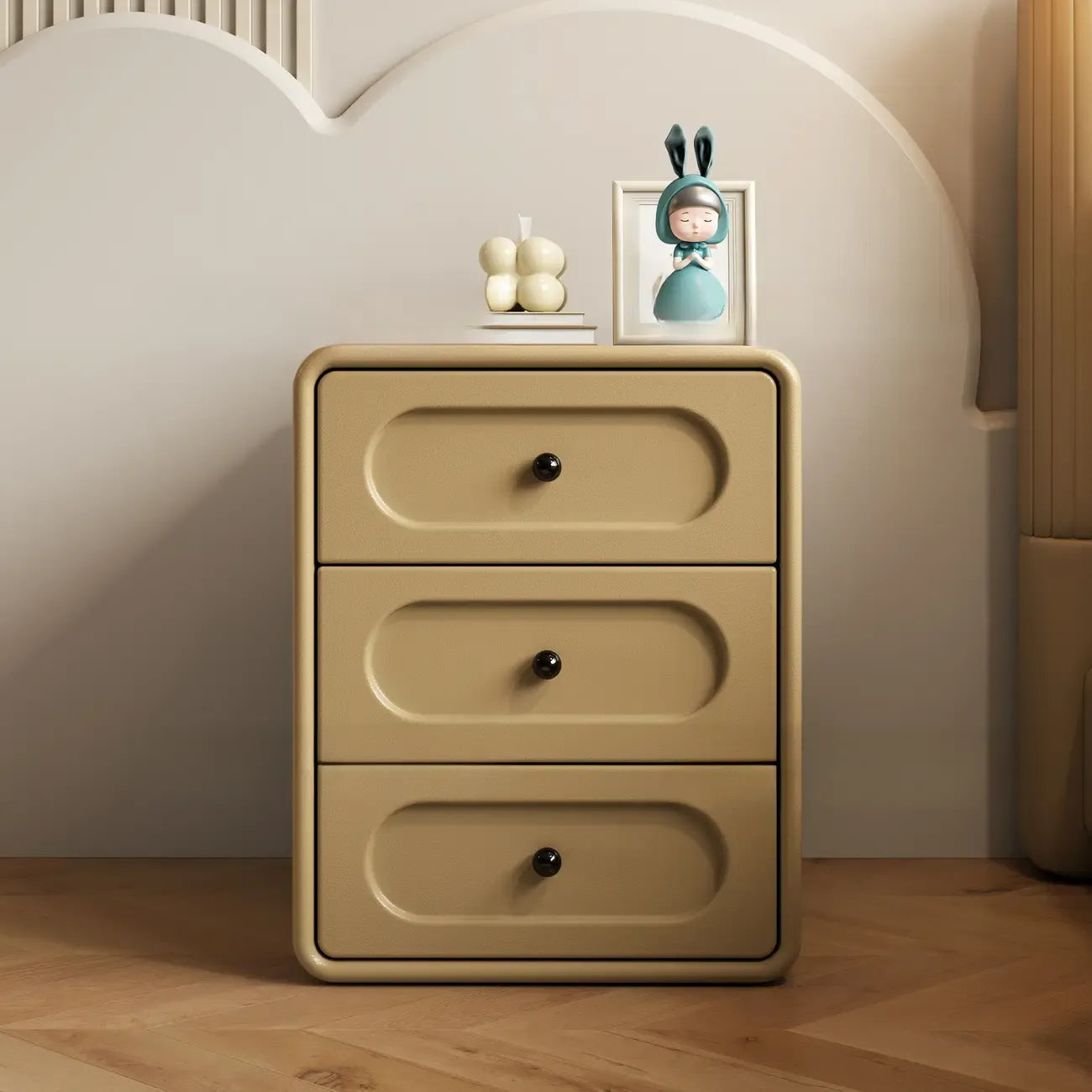 Modern Simple Off-White 3 Drawer Nightstand