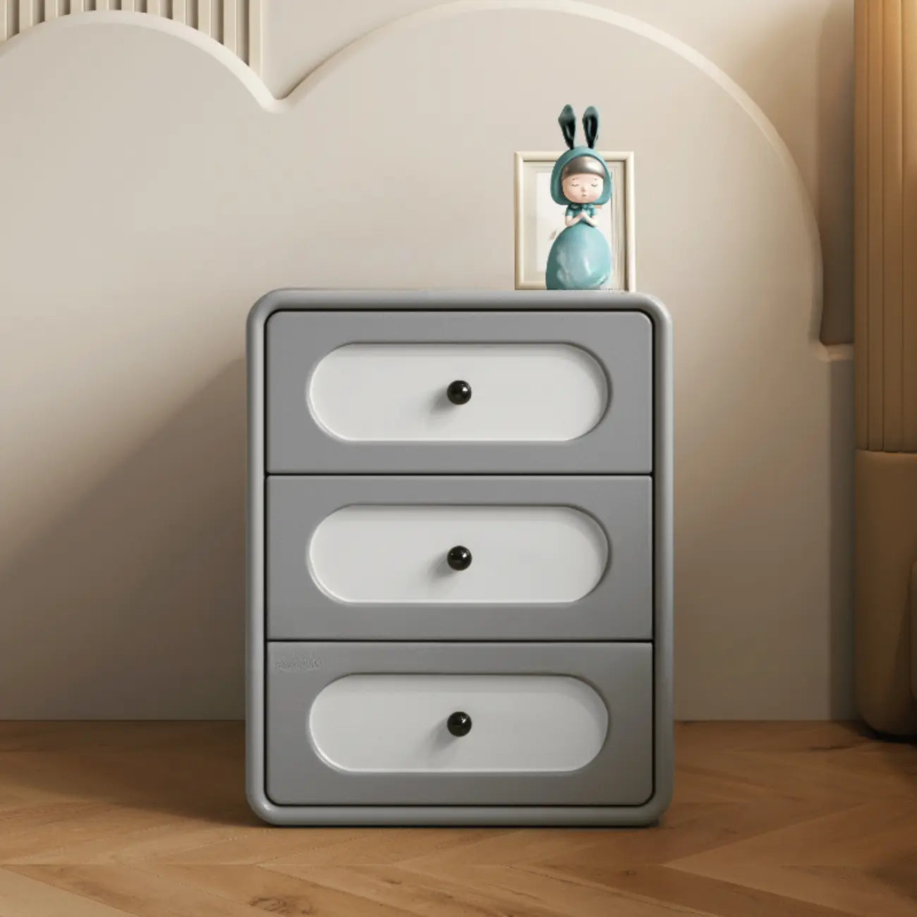 Modern Simple Off-White 3 Drawer Nightstand