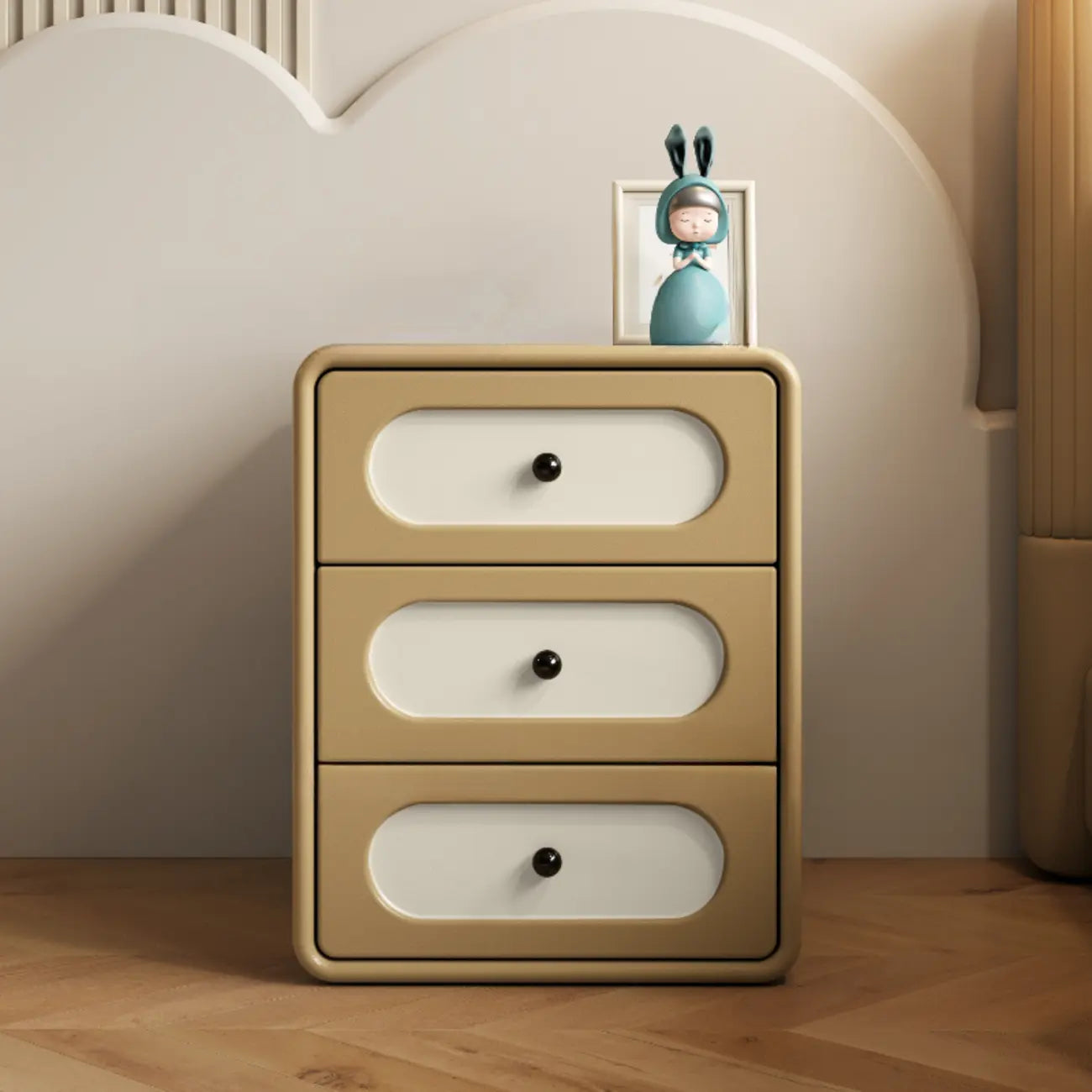 Modern Simple Off-White 3 Drawer Nightstand