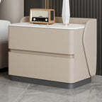 Art Deco Stone Top Nightstand with 2 Storage Drawers