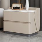 Art Deco Stone Top Nightstand with 2 Storage Drawers