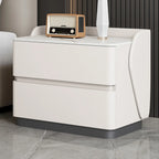 Art Deco Stone Top Nightstand with 2 Storage Drawers
