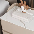 Art Deco Stone Top Nightstand with 2 Storage Drawers
