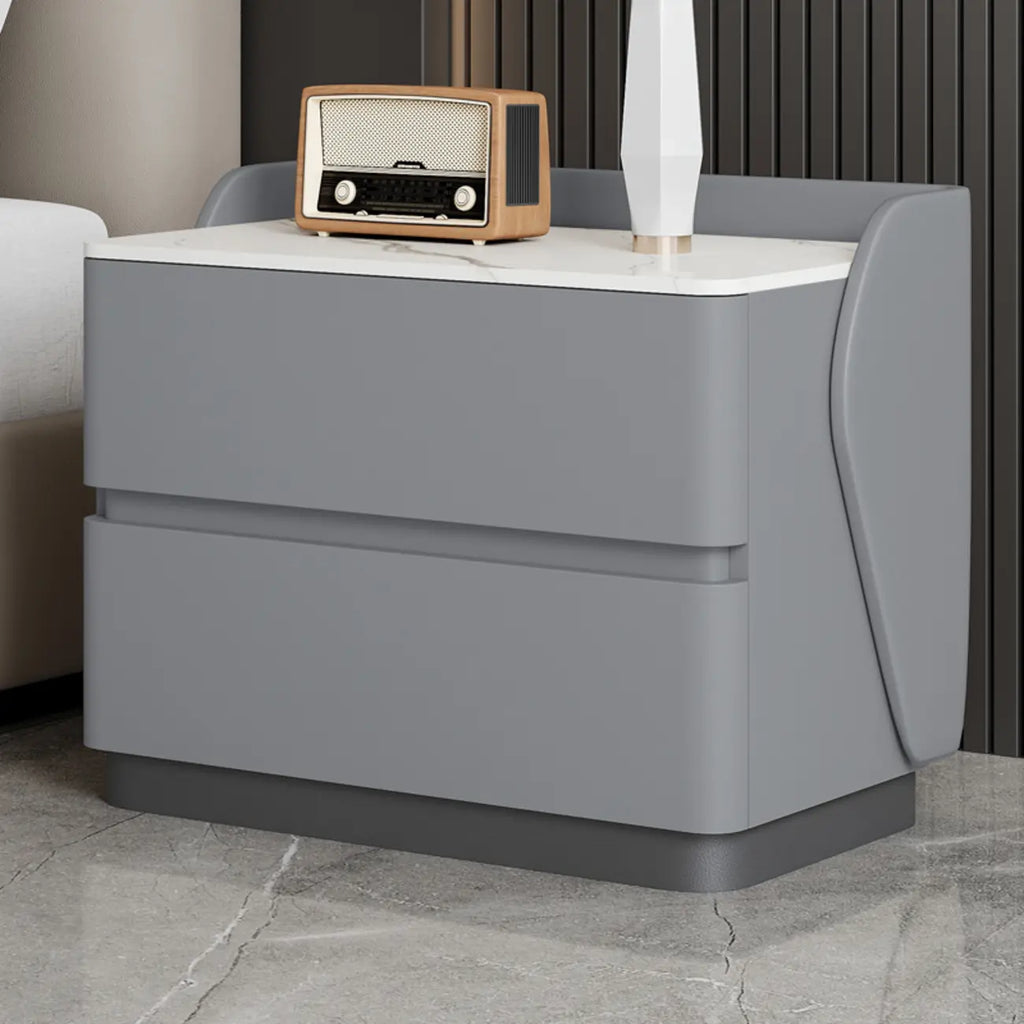Art Deco Stone Top Nightstand with 2 Storage Drawers