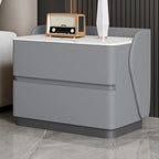Art Deco Stone Top Nightstand with 2 Storage Drawers