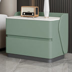 Art Deco Stone Top Nightstand with 2 Storage Drawers