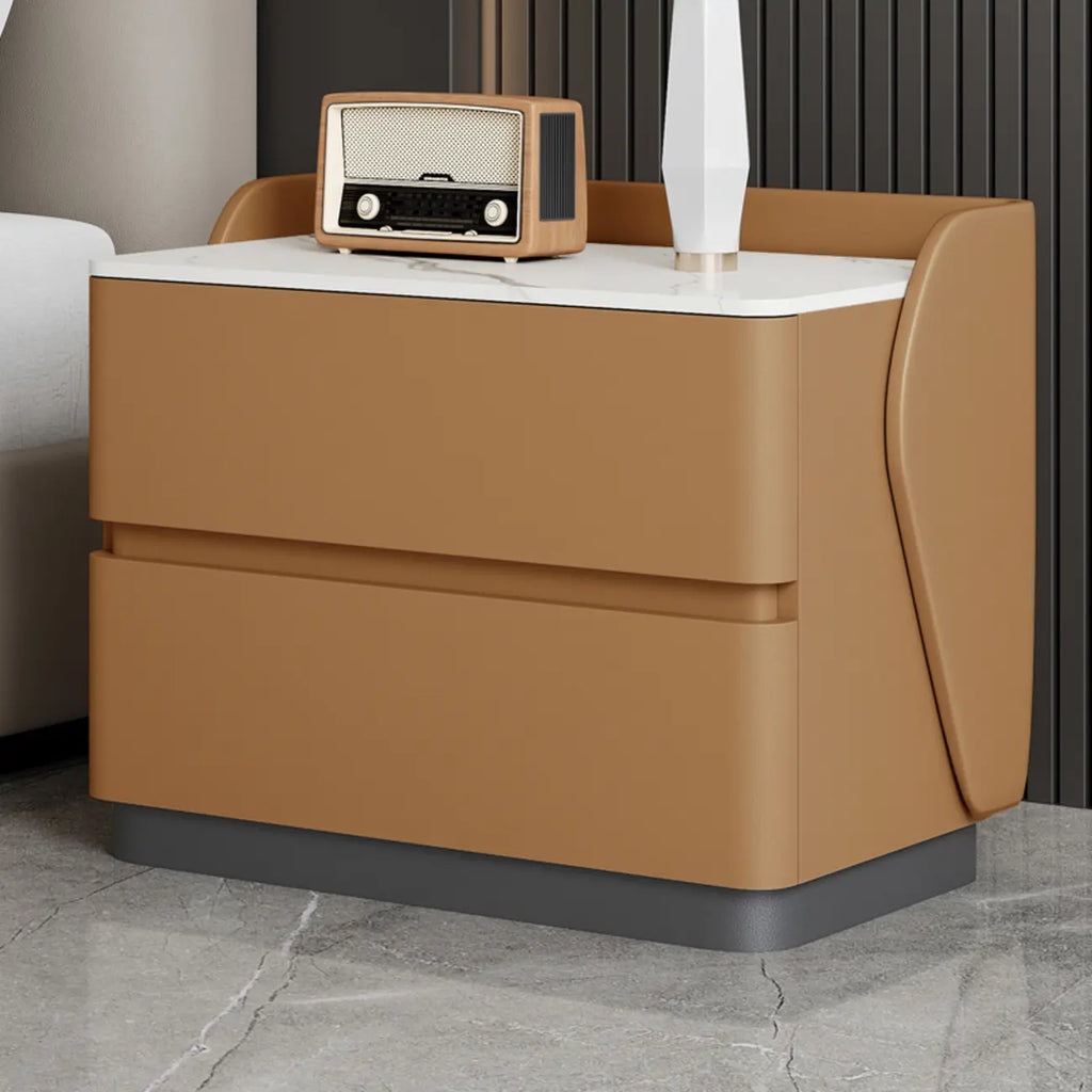Art Deco Stone Top Nightstand with 2 Storage Drawers