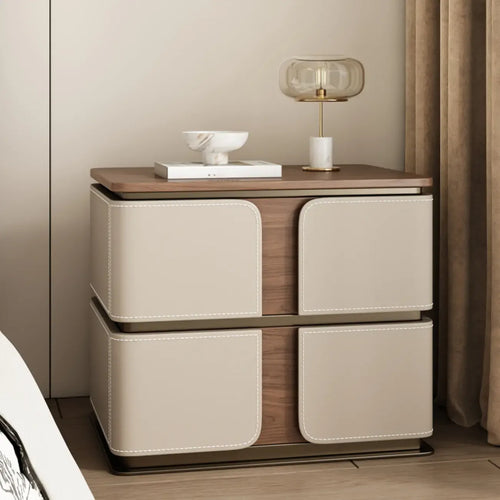Art Deco Wood Top 2 Drawer Storage Nightstand