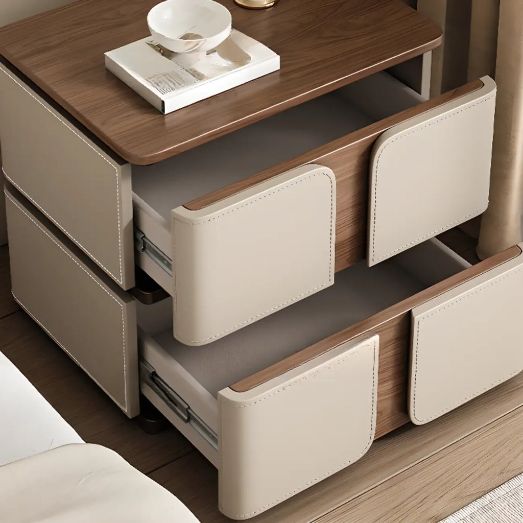Art Deco Wood Top 2 Drawer Storage Nightstand