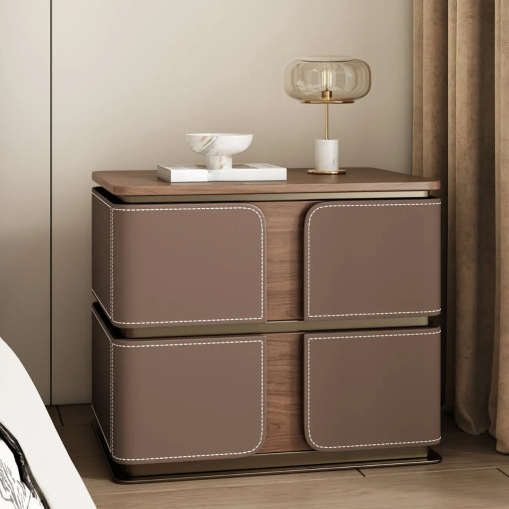 Art Deco Wood Top 2 Drawer Storage Nightstand