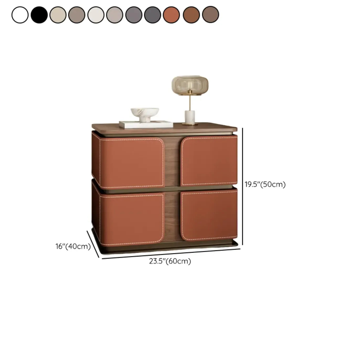 Art Deco Wood Top 2 Drawer Storage Nightstand