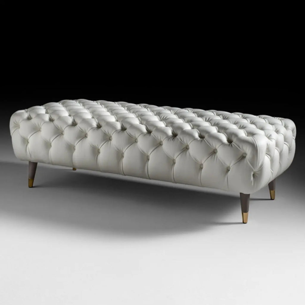 Contemporary White Tufted Upholstered Bedroom Bench