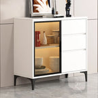 Modern Wood Buffet with Glass Doors Stone Top
