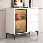 Modern Wood Buffet with Glass Doors Stone Top