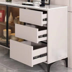 Modern Wood Buffet with Glass Doors Stone Top