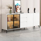 Modern Wood Buffet with Glass Doors Stone Top
