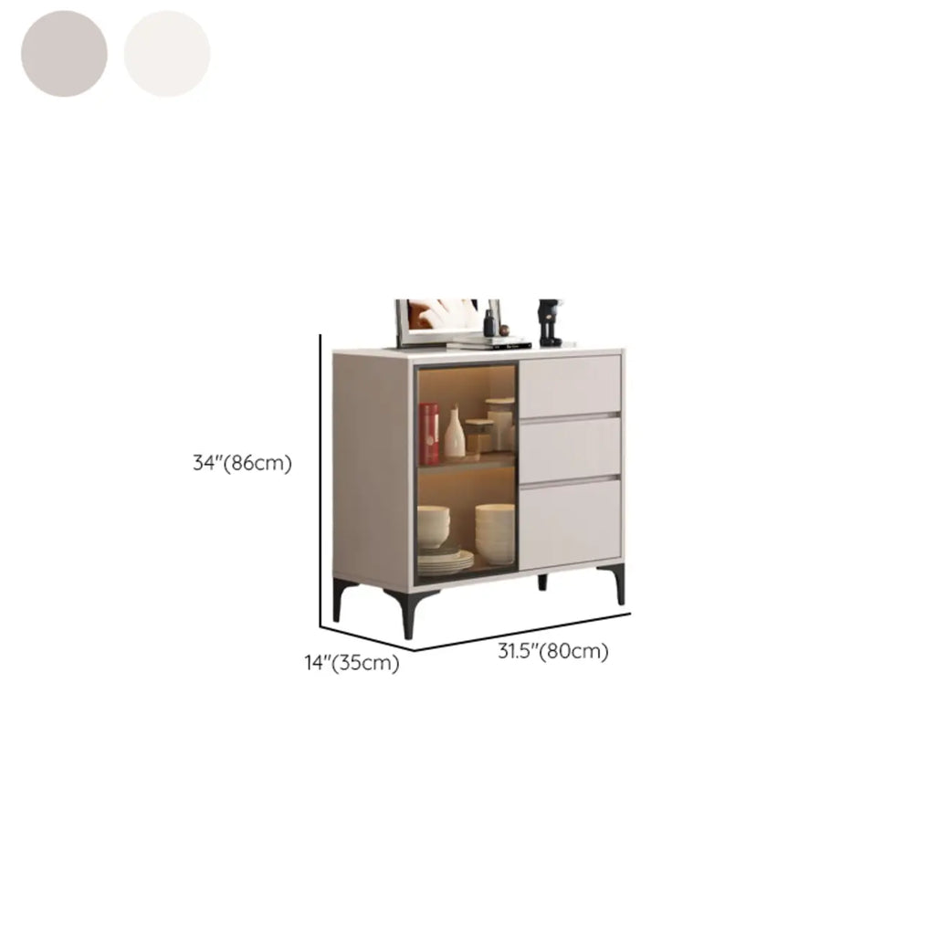 Modern Wood Buffet with Glass Doors Stone Top