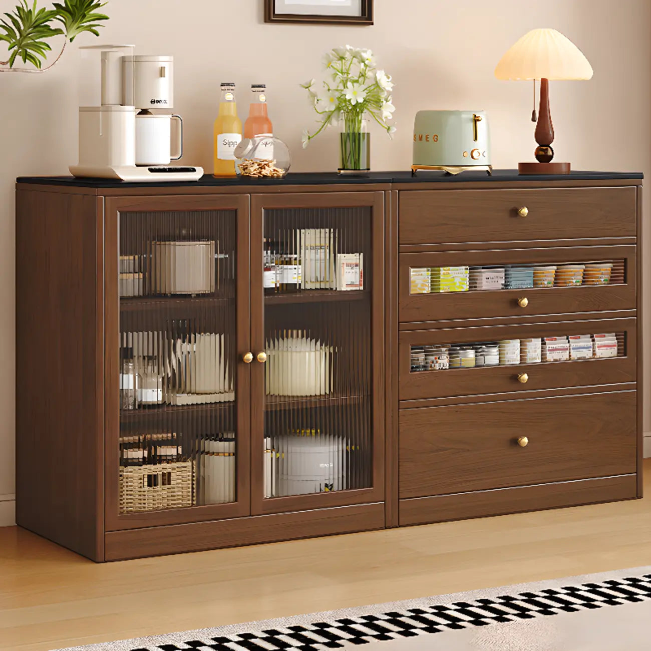 Modern Art Deco Wood Buffet Sideboard with Storage