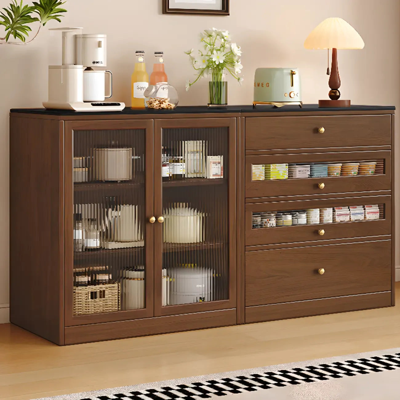Modern Art Deco Wood Buffet Sideboard with Storage