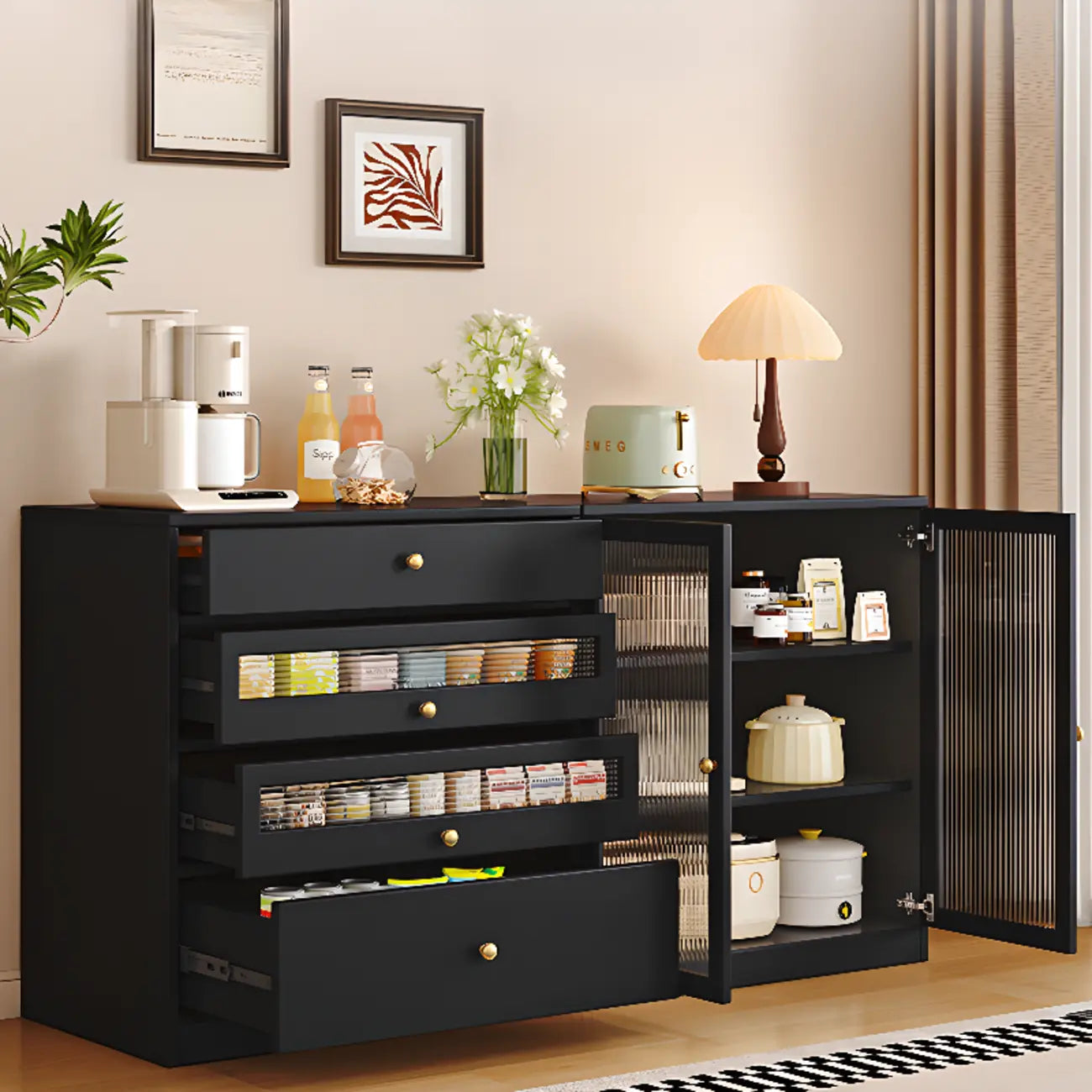 Modern Art Deco Wood Buffet Sideboard with Storage