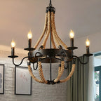 Rustic Farmhouse Rope Large 6-Light Chandelier