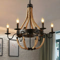 Rustic Farmhouse Rope Large 6-Light Chandelier