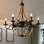 Rustic Farmhouse Rope Large 6-Light Chandelier