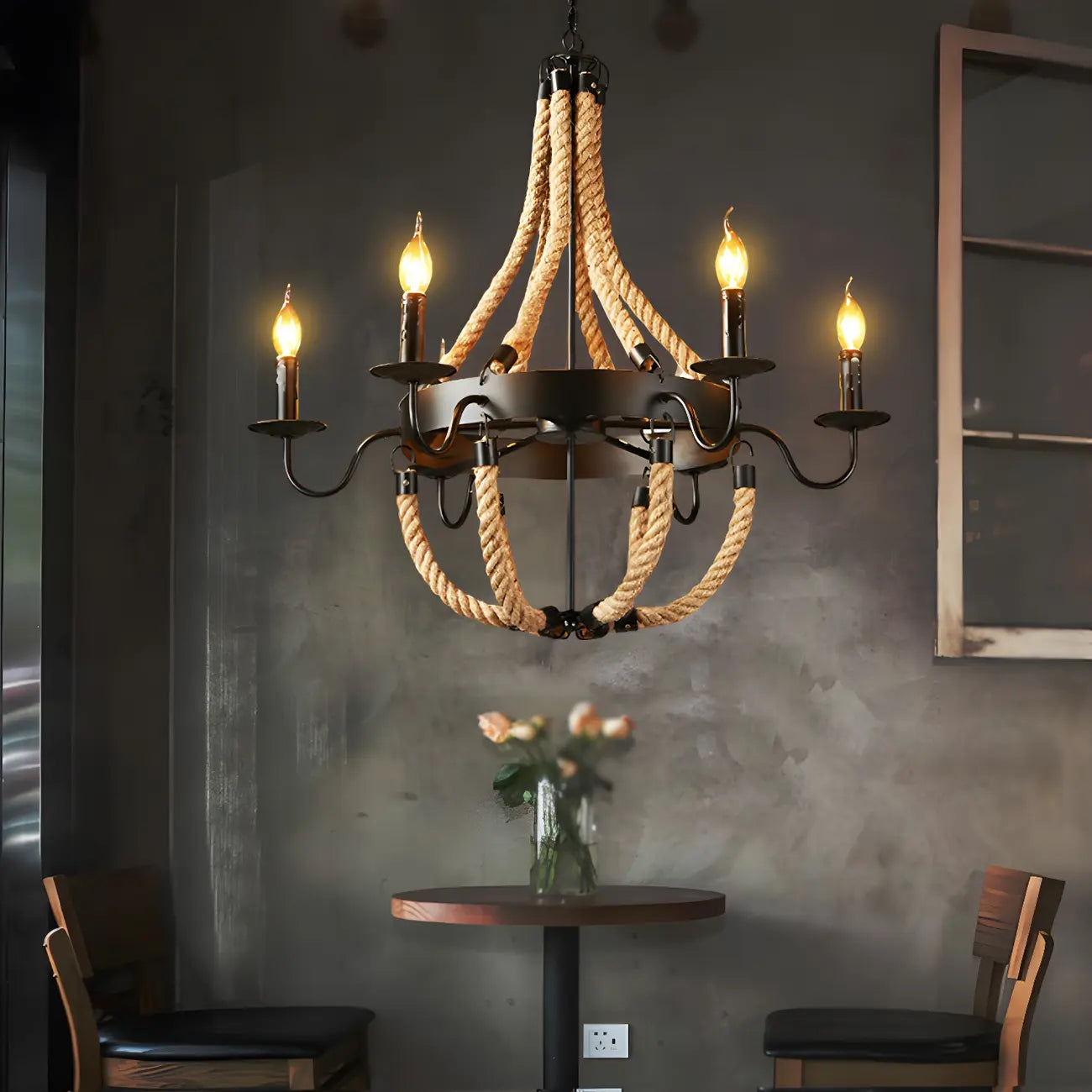 Rustic Farmhouse Rope Large 6-Light Chandelier