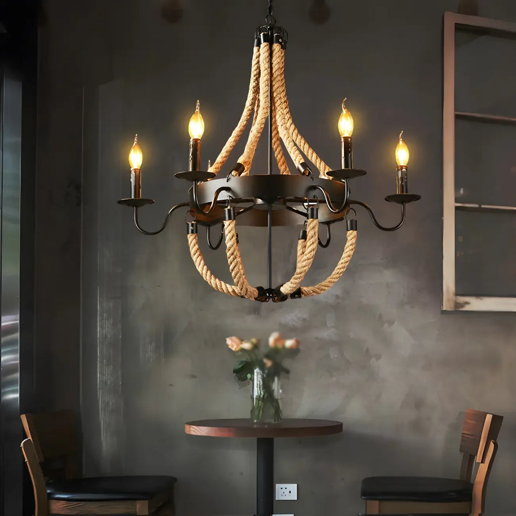 Rustic Farmhouse Rope Large 6-Light Chandelier