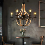 Rustic Farmhouse Rope Large 6-Light Chandelier