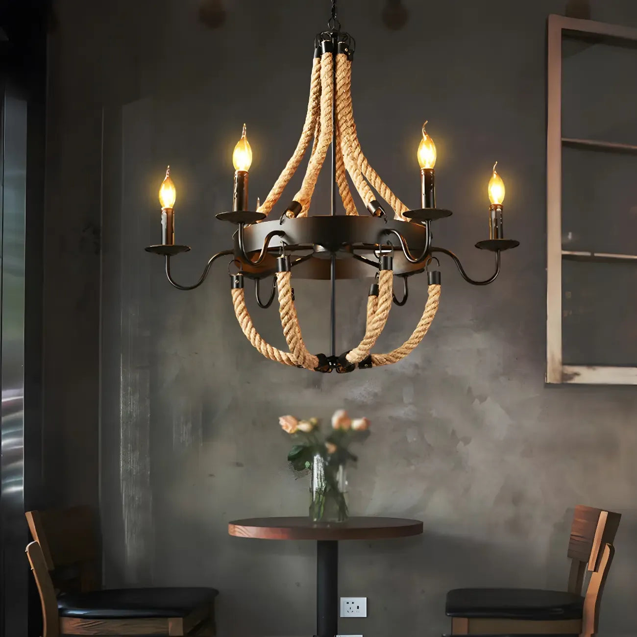 Rustic Farmhouse Rope Large 6-Light Chandelier