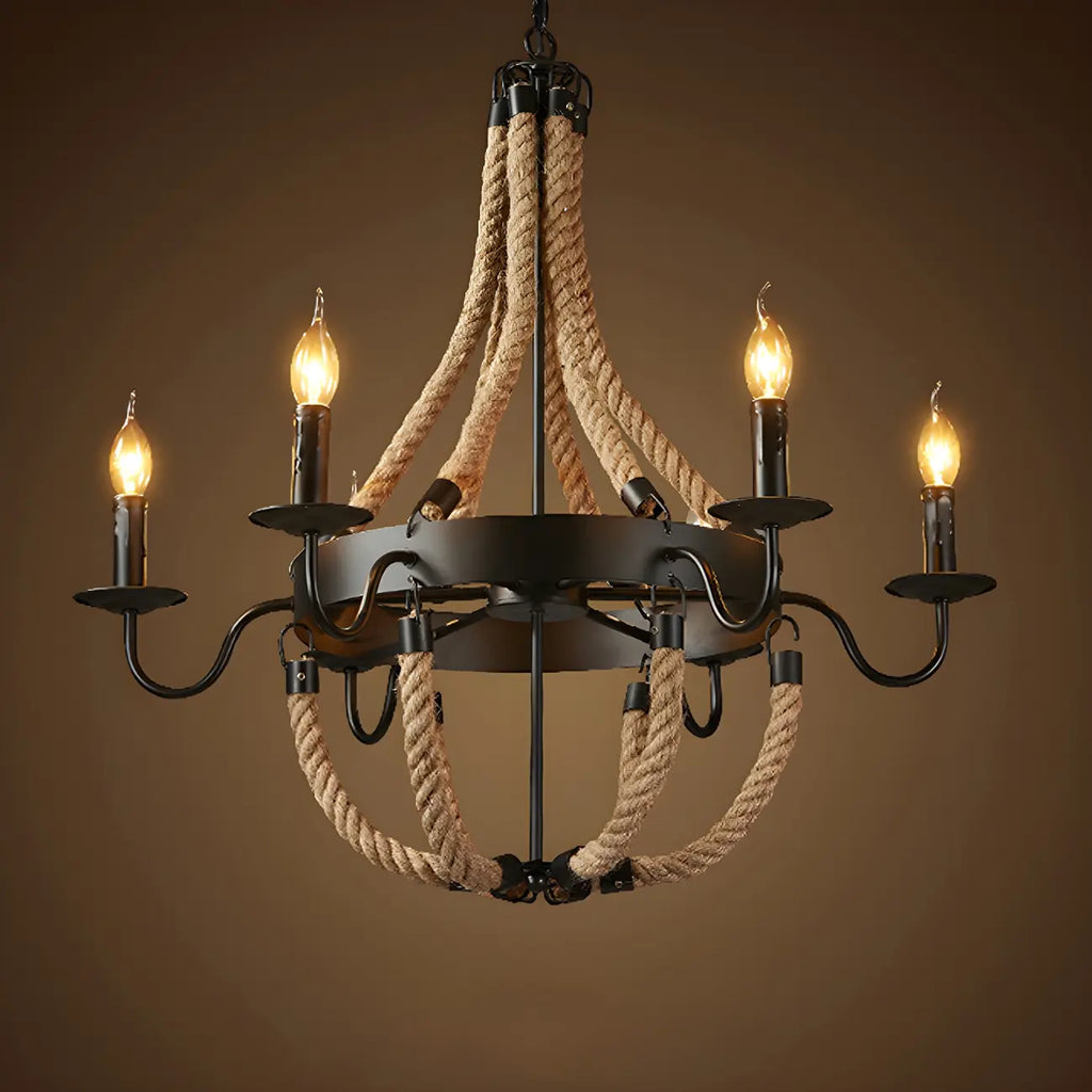 Rustic Farmhouse Rope Large 6-Light Chandelier
