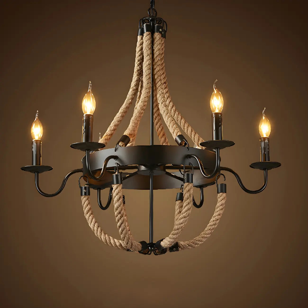 Rustic Farmhouse Rope Large 6-Light Chandelier