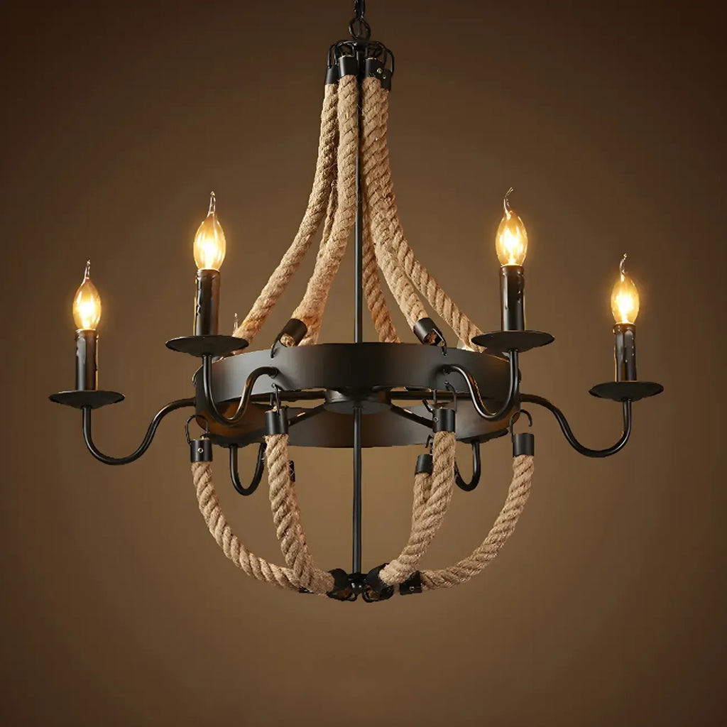 Rustic Farmhouse Rope Large 6-Light Chandelier