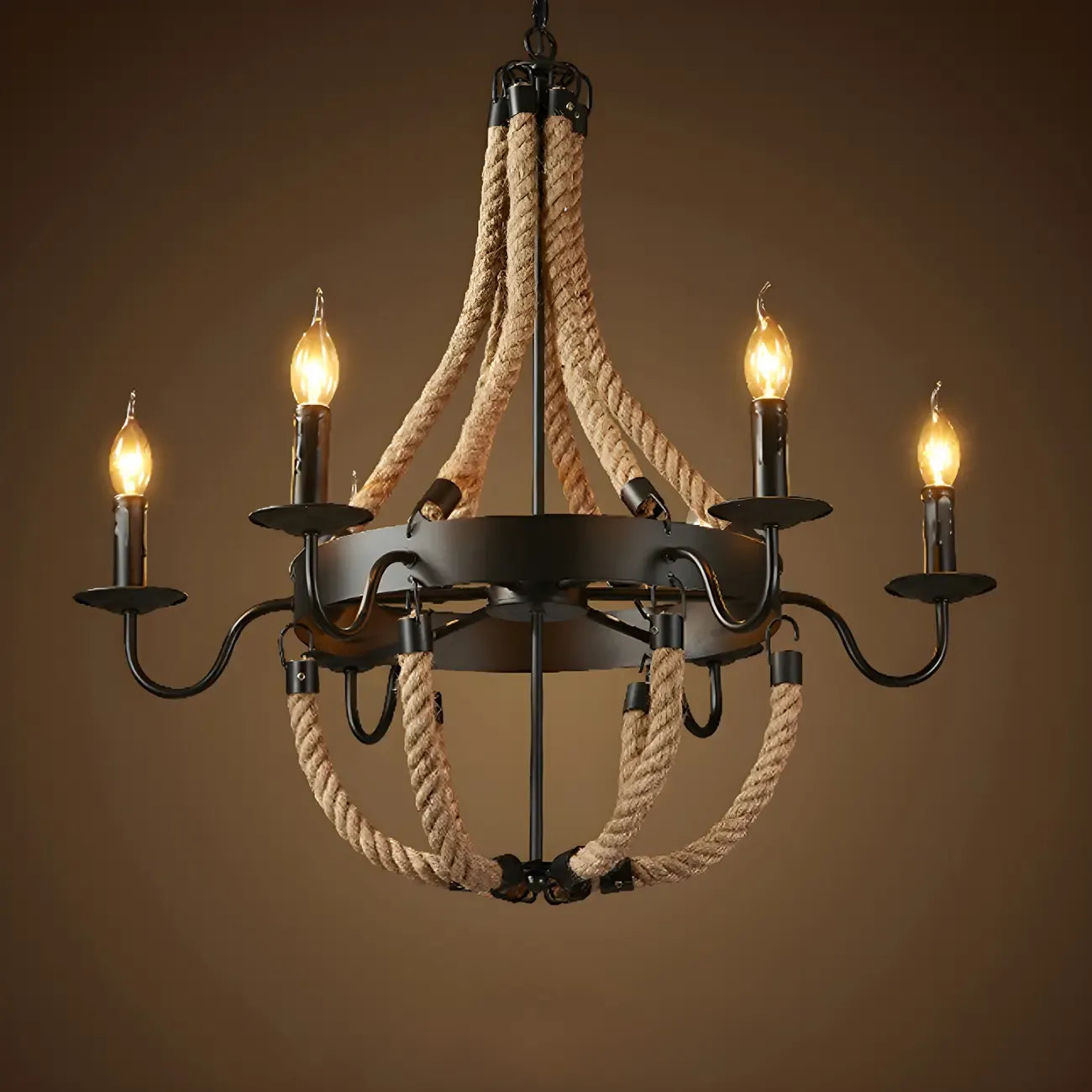 Rustic Farmhouse Rope Large 6-Light Chandelier