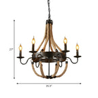 Rustic Farmhouse Rope Large 6-Light Chandelier