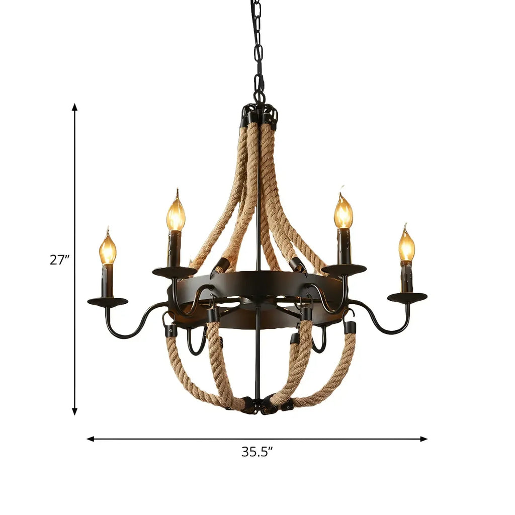 Rustic Farmhouse Rope Large 6-Light Chandelier