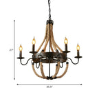 Rustic Farmhouse Rope Large 6-Light Chandelier