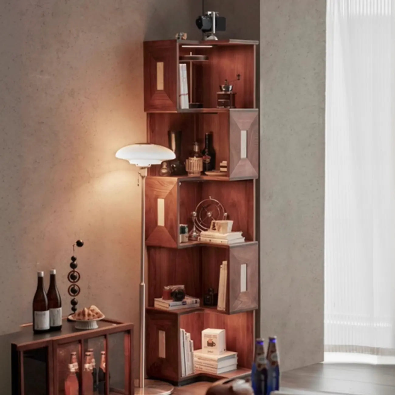 Modern Sepia Wooden Nook Cabinet for Living Room Décor