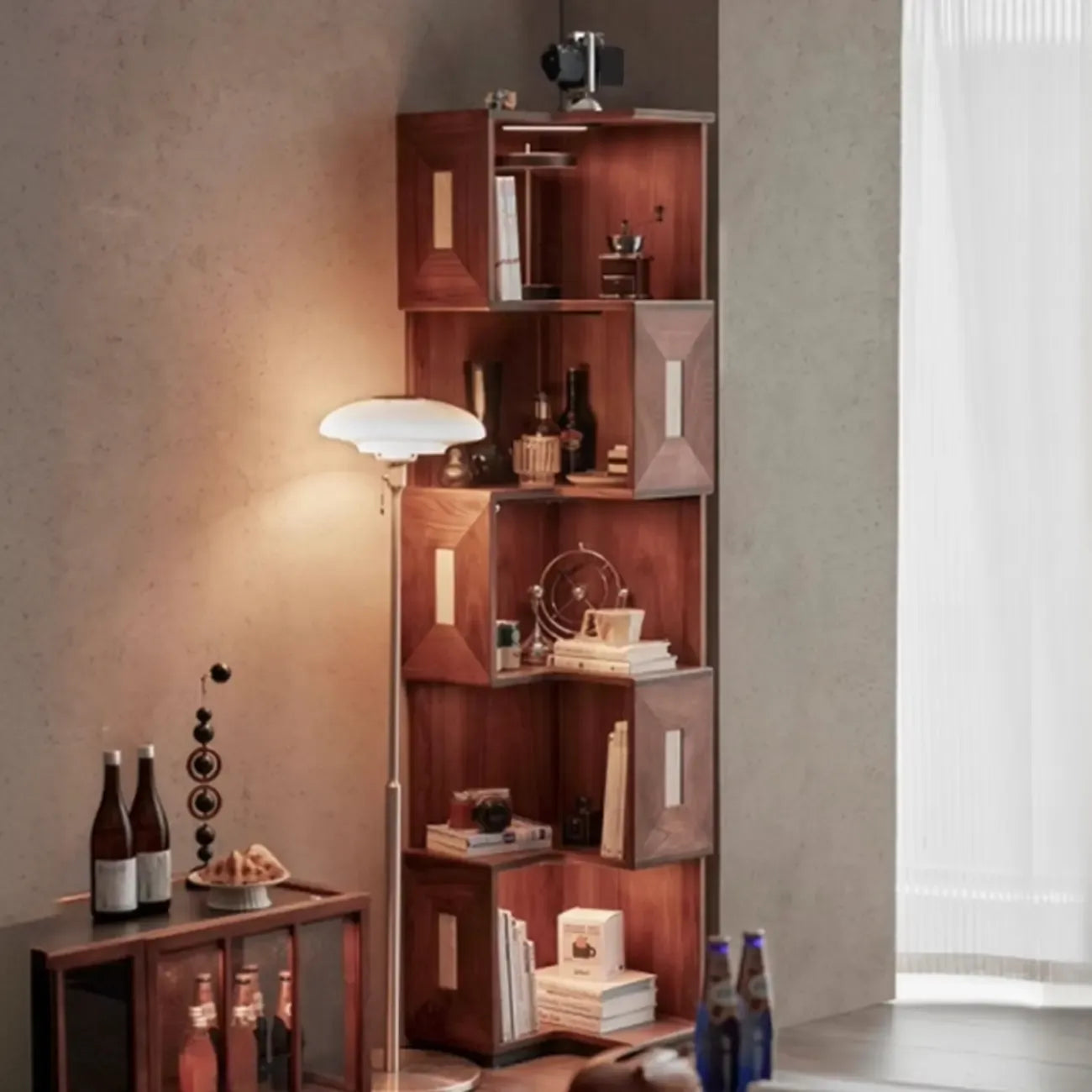 Modern Sepia Wooden Nook Cabinet for Living Room Décor