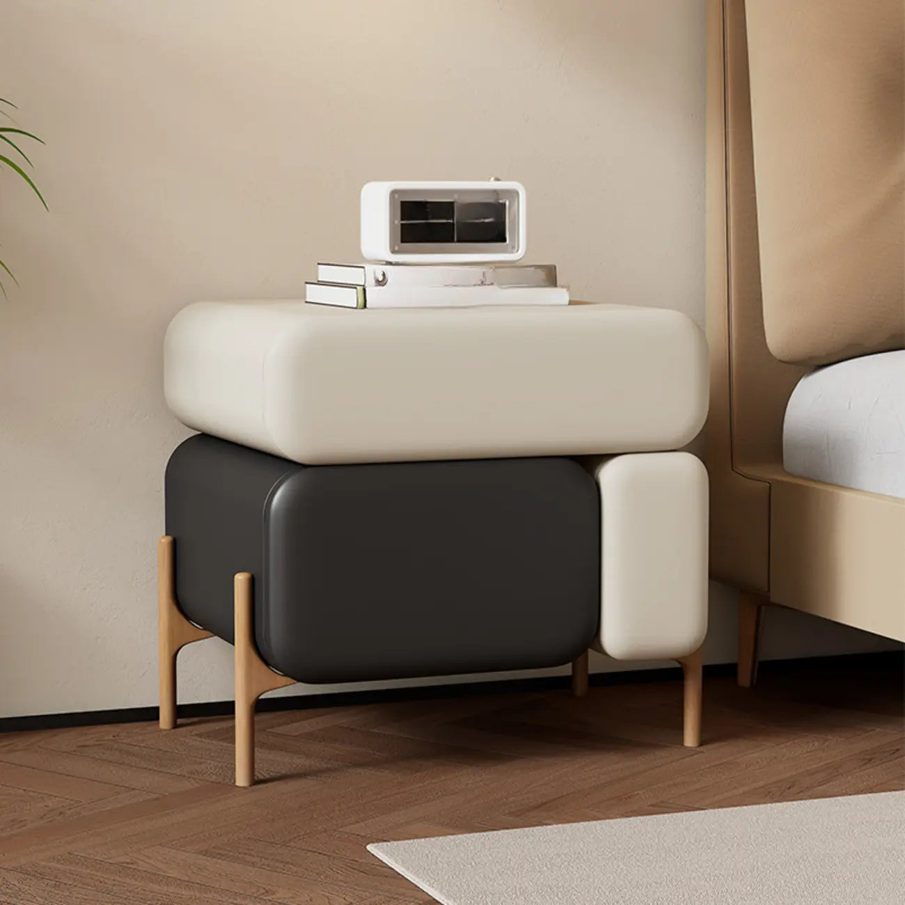 Modern Faux Leather Multi-Color Drawer Nightstand