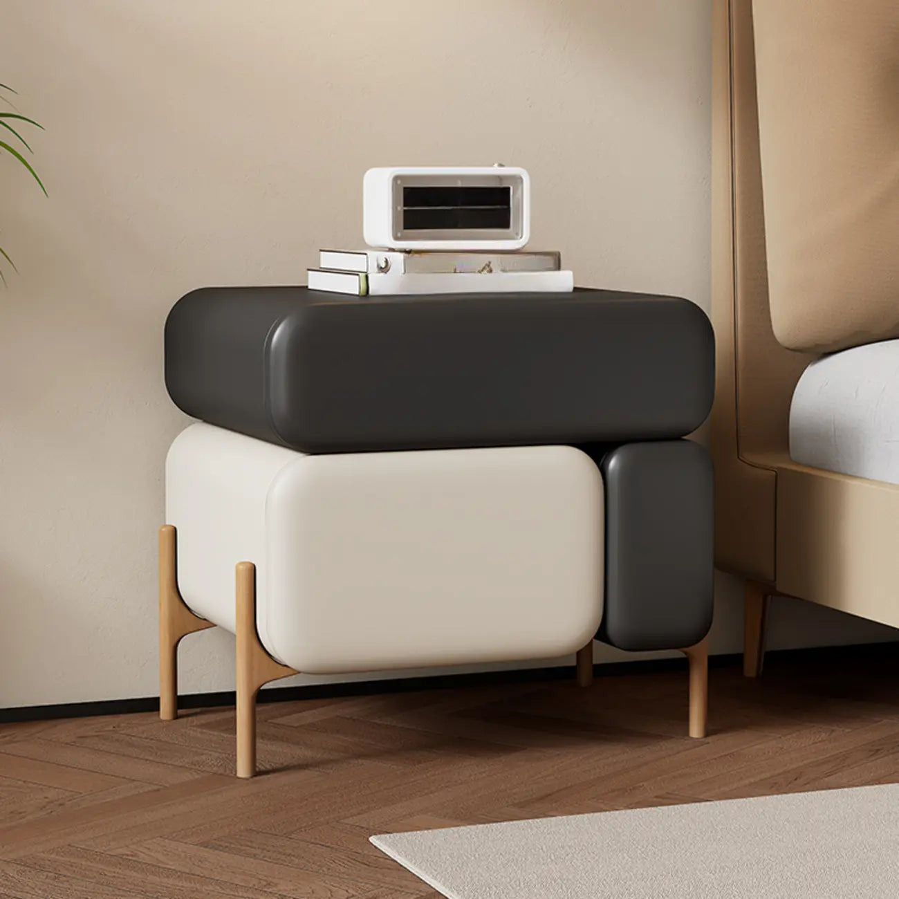 Modern Faux Leather Multi-Color Drawer Nightstand