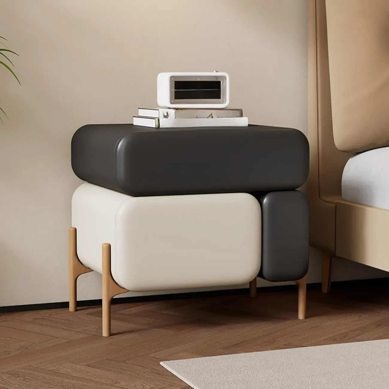 Modern Faux Leather Multi-Color Drawer Nightstand