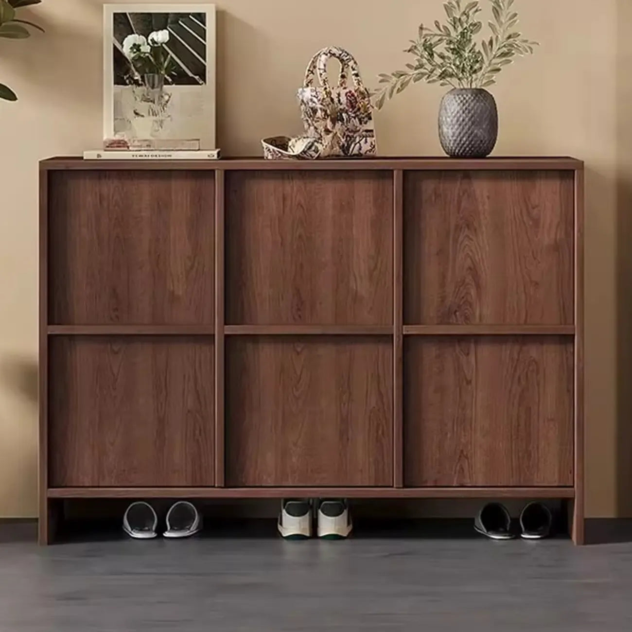 Mid-Century Modern Solid Wood Shoe Storage with 4 Tiers