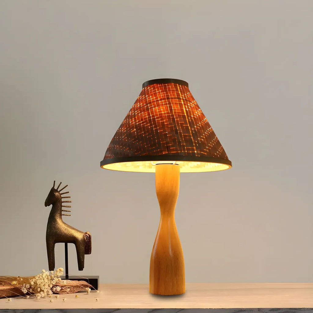 Oriental Beige Rattan Wood LED Table Lamp for Bedroom